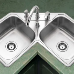 Houzer 32" Stainless Steel Topmount Legend Corner Bowl Kitchen Sink, 20 Gauge, LCR-3221-1