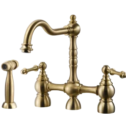 Houzer Lexington Bridge Kitchen Faucet with Sidespray Brushed Brass, LEXBS-956-BB