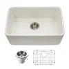 Houzer Platus 24 inch Biscuit Fireclay Undermount Single Bowl Kitchen Sink - PTU-2400 BQ-C with Basket Strainer and Basin Grid Included