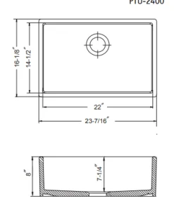 Houzer Platus 24 inch Biscuit Fireclay Undermount Single Bowl Kitchen Sink - PTU-2400 BQ-C with Basket Strainer and Basin Grid Included