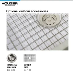 Houzer Platus 24 inch Biscuit Fireclay Undermount Single Bowl Kitchen Sink - PTU-2400 BQ-C with Basket Strainer and Basin Grid Included
