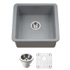 Houzer Platus 20 inch Gray Fireclay Undermount Square Single Bowl Bar Sink - PTB-2020 GR-C with Basket Strainer and Basin Grid Included