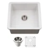 Houzer Platus 20 inch Matte White Fireclay Undermount Square Single Bowl Bar Sink - PTB-2020 MWH-C with Basket Strainer and Basin Grid Included