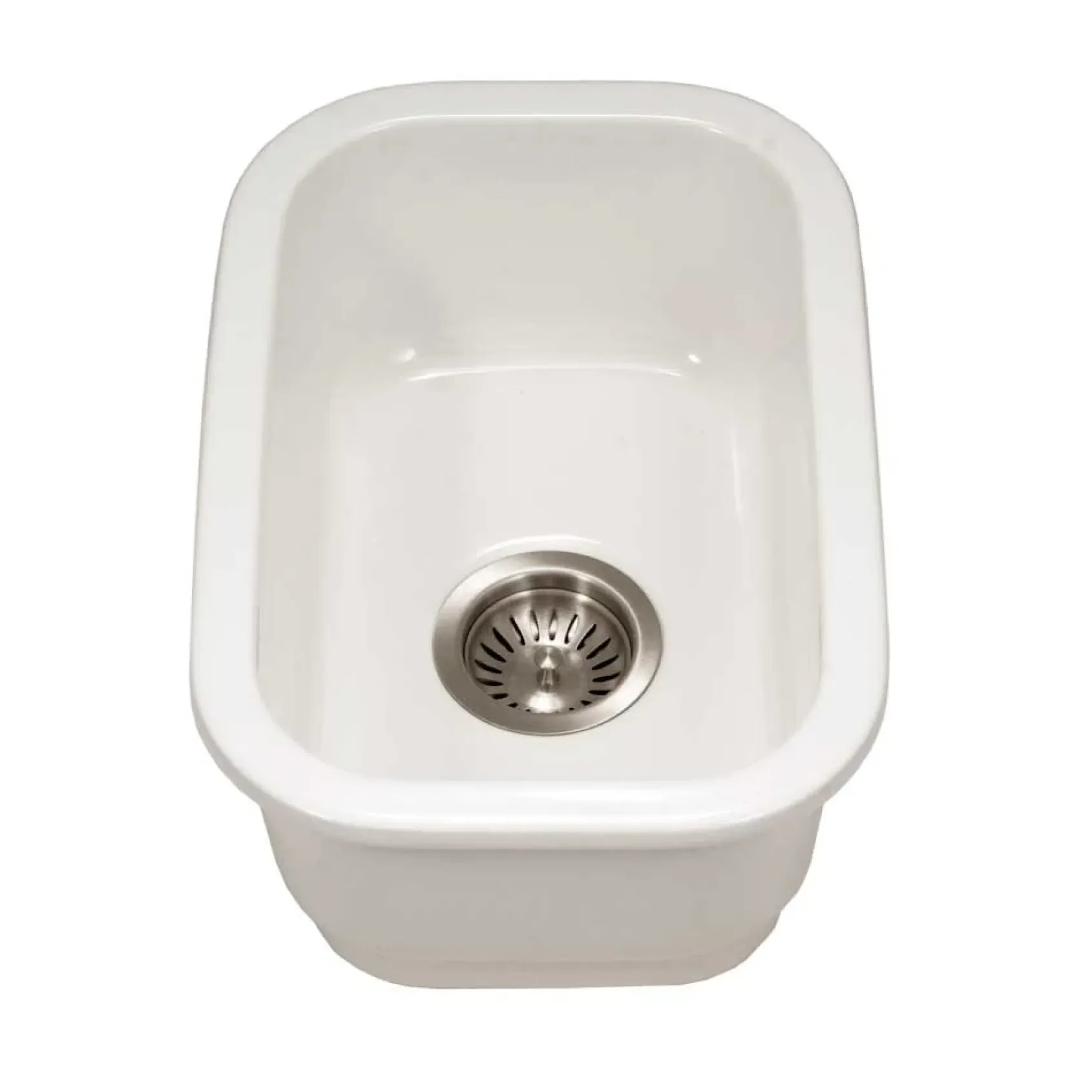 Houzer Platus 13 inch White Fireclay Undermount Single Bowl Bar Sink with Strainer & Grid - PTB-1318 WH-C