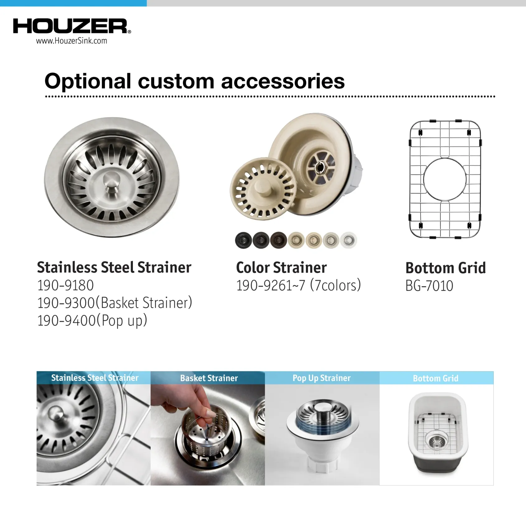 Houzer Platus 13 inch White Fireclay Undermount Single Bowl Bar Sink with Strainer & Grid - PTB-1318 WH-C