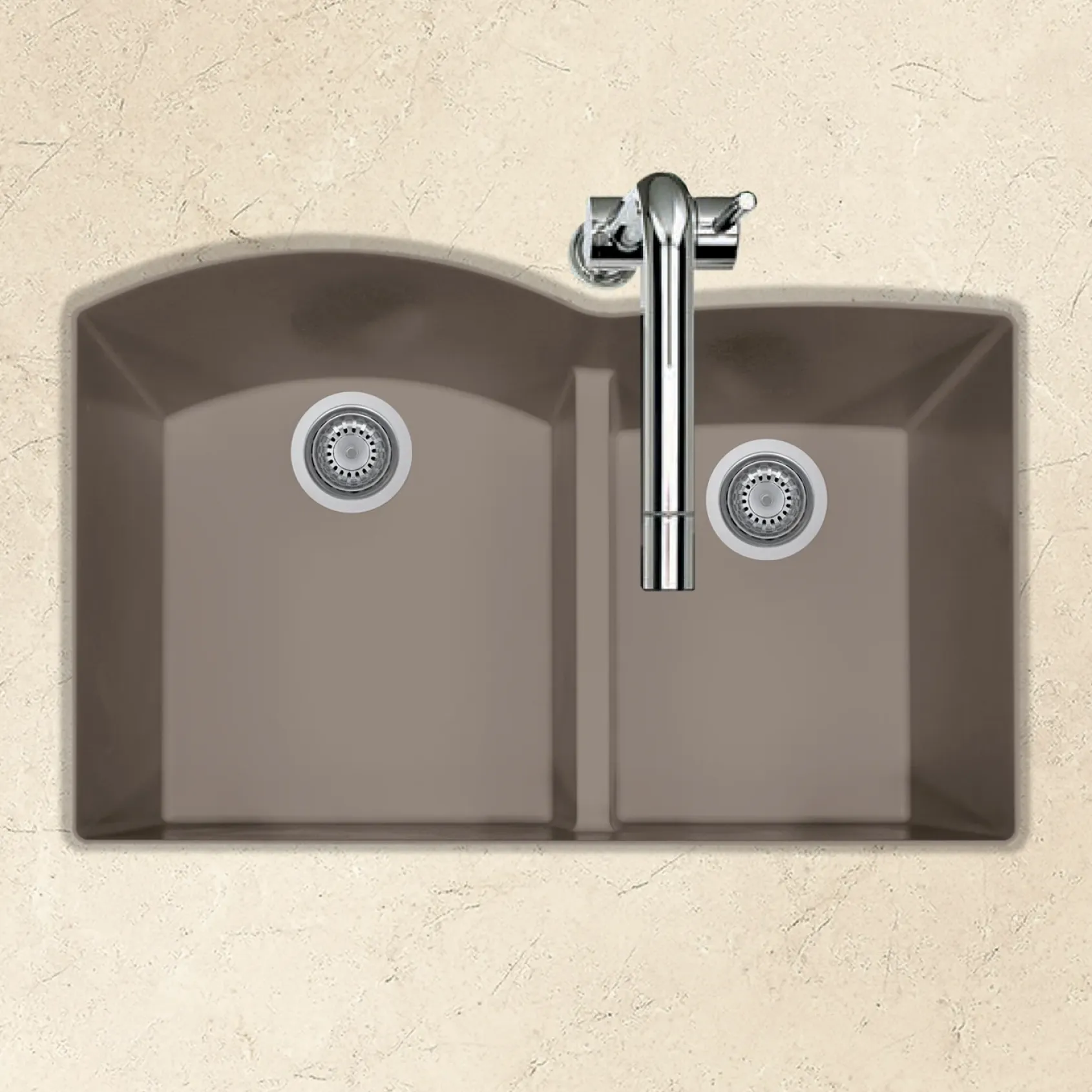 Houzer Quartztone 33" Undermount Granite Kitchen Sink, 60/40 Double Bowl, Taupe, P-175U Taupe