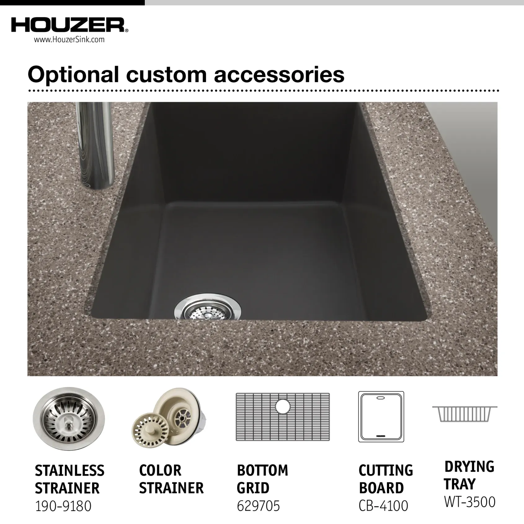 Houzer Quartztone 33" Undermount Granite Kitchen Sink, 60/40 Double Bowl, Taupe, P-175U Taupe