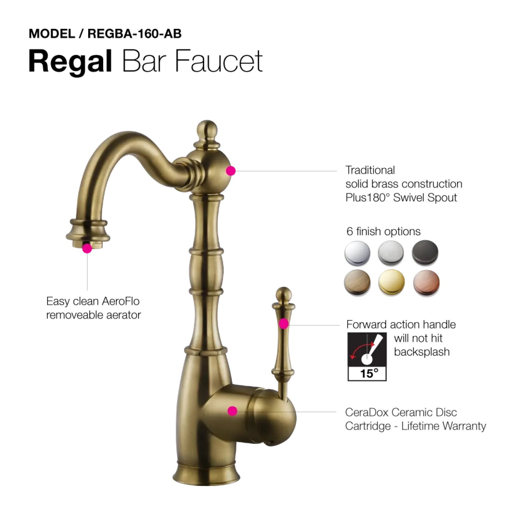 Houzer Regal Solid Brass Bar Faucet Antique Brass, REGBA-160-AB