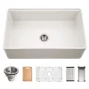 Houzer Aspire 33 inch Matte White Fireclay Farmhouse Apron Front Single Bowl Workstation with Accessories - PTW-3320S MWH