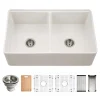 Houzer Aspire 33 inch Matte White Fireclay Farmhouse Apron Front 50/50 Double Bowl Workstation Sink with Accessories - PTW-3320SD MWH