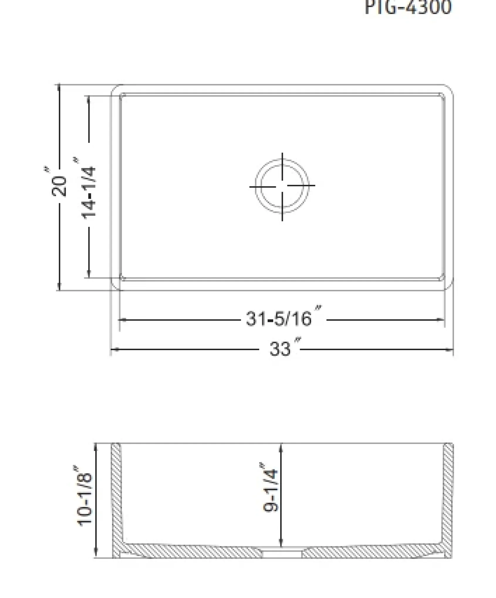 Houzer 33" Fireclay Single Bowl Farmhouse Kitchen Sink, Gray, Platus Series, PTG-4300 GR