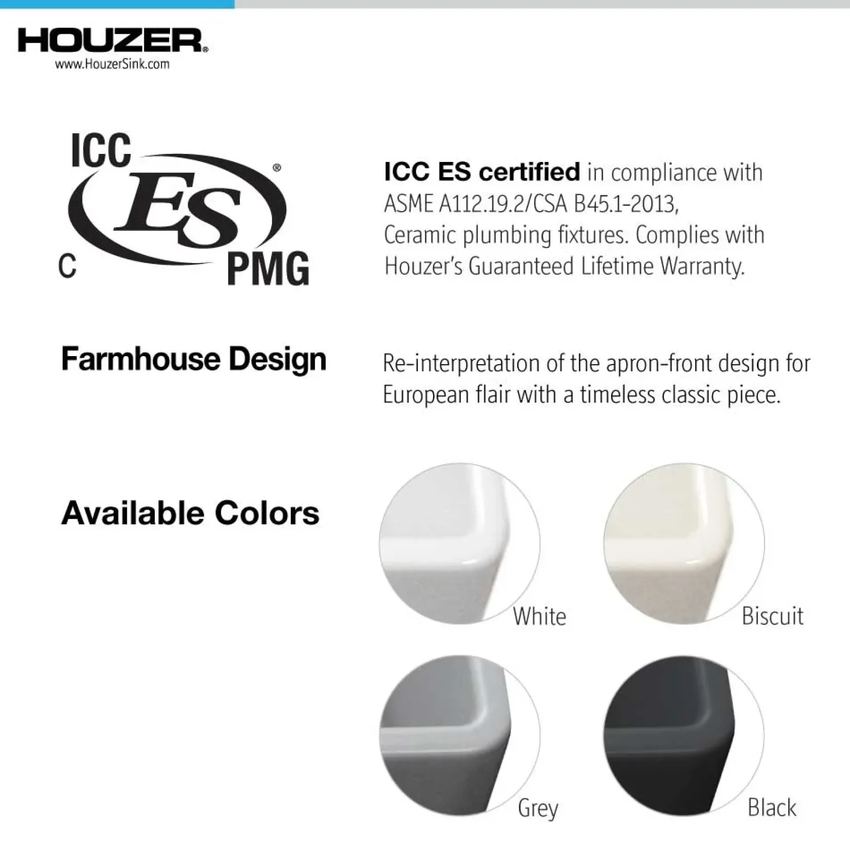 Houzer 33" Fireclay Single Bowl Farmhouse Kitchen Sink, Gray, Platus Series, PTG-4300 GR