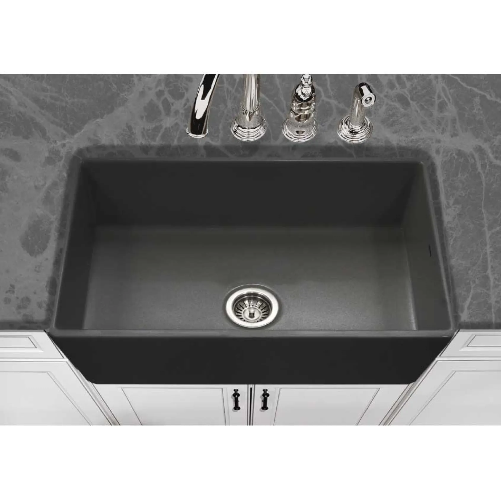 Houzer 33" Fireclay Single Bowl Farmhouse Kitchen Sink, Black, Platus Series, PTG-4300 BL