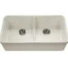 Houzer Platus 32" Fireclay 50/50 Low Divide Double Bowl Farmhouse Kitchen Sink, Biscuit, PTD-6400 BQ