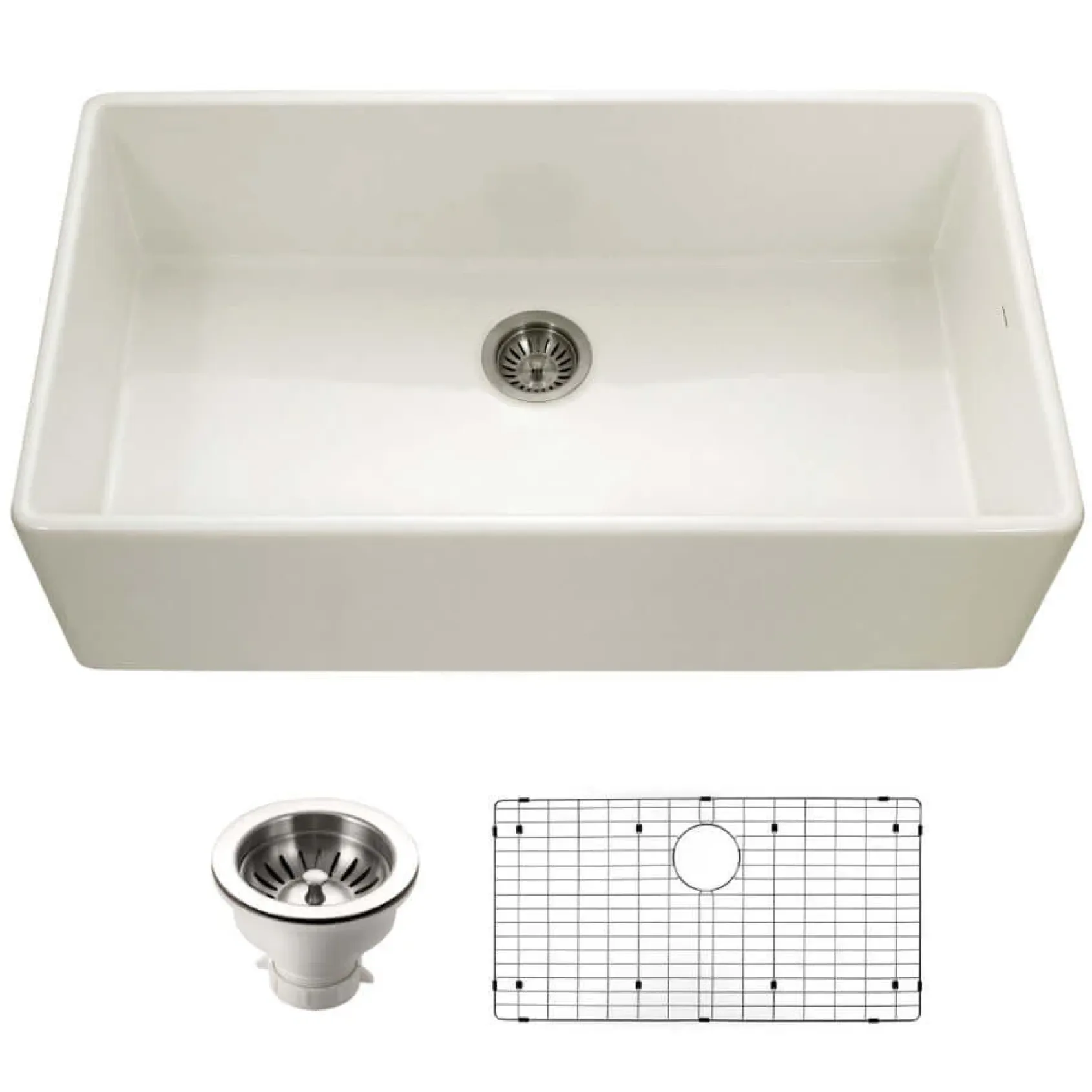 Houzer Platus 36 inch Biscuit Fireclay Apron Front Farmhouse Single Bowl Kitchen Sink - PTG-3600 BQ-C