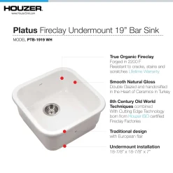 Houzer Platus 36 inch Biscuit Fireclay Apron Front Farmhouse Single Bowl Kitchen Sink - PTG-3600 BQ-C