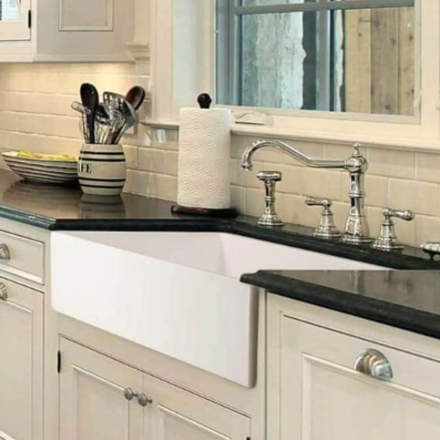 Houzer Platus 36 inch Biscuit Fireclay Apron Front Farmhouse Single Bowl Kitchen Sink - PTG-3600 BQ-C