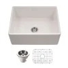 Houzer Platus 26 inch Biscuit Fireclay Apron Front Farmhouse Single Bowl Kitchen Sink - PTS-2600 BQ-C with Basket Strainer and Basin Grid Included