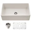 Houzer Platus 33 inch Biscuit Fireclay Apron Front Farmhouse Single Bowl Kitchen Sink - PTG-4318 BQ-C with Basket Strainer and Basin Grid Included