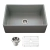Houzer Platus 30 inch Gray Fireclay Apron Front Farmhouse Single Bowl Kitchen Sink - PTS-4100 GR-C with Basket Strainer and Basin Grid Included