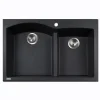 Houzer Quartztone 33" Drop In/Topmount Granite Kitchen Sink, 60/40 Double Bowl, Midnite, P-175 Midnite