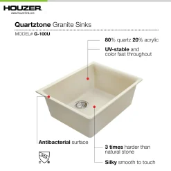 Houzer Quartztone 33 inch Midnite Granite Composite Undermount Single Bowl Kitchen Sink - V-100U MIDNITE