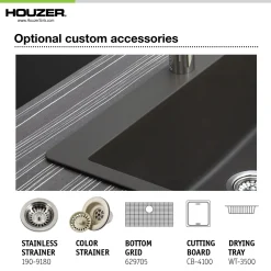Houzer Quartztone 33 inch Midnite Granite Composite Undermount Single Bowl Kitchen Sink - V-100U MIDNITE