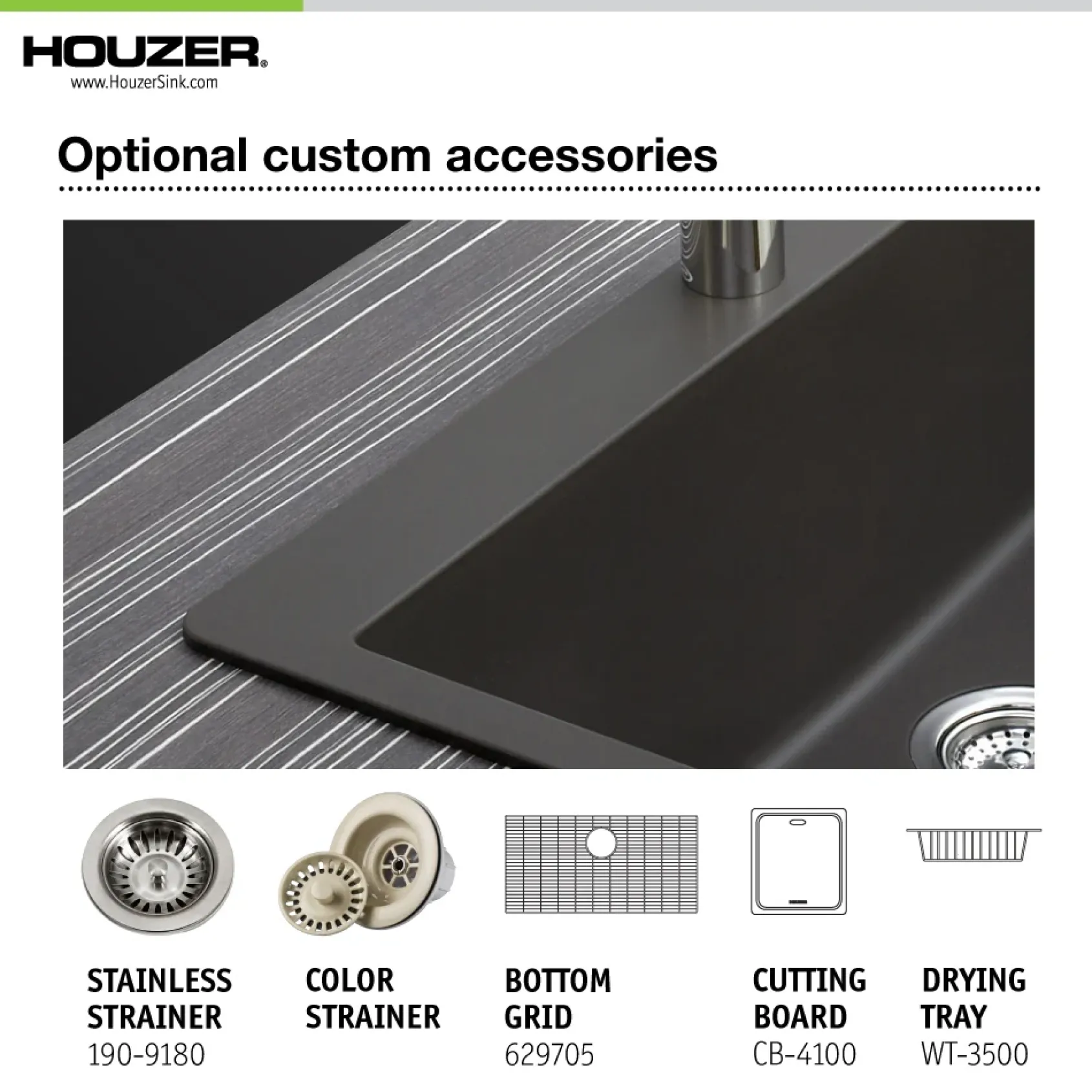 Houzer Quartztone 33 inch Midnite Granite Composite Undermount Single Bowl Kitchen Sink - V-100U MIDNITE