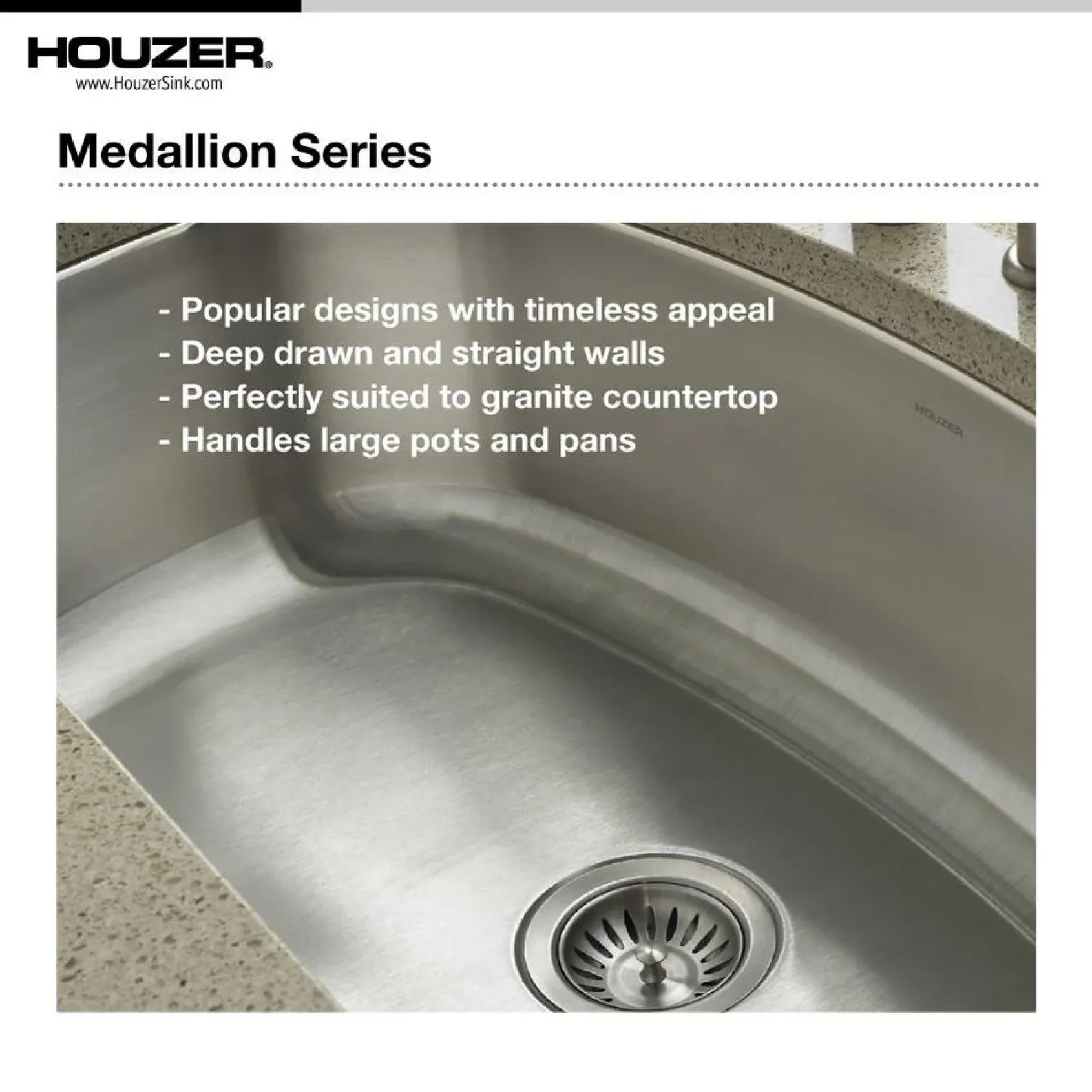 Houzer 40" Stainless Steel Undermount Triple Bowl Kitchen Sink, 18 Gauge, MGT-4120-1