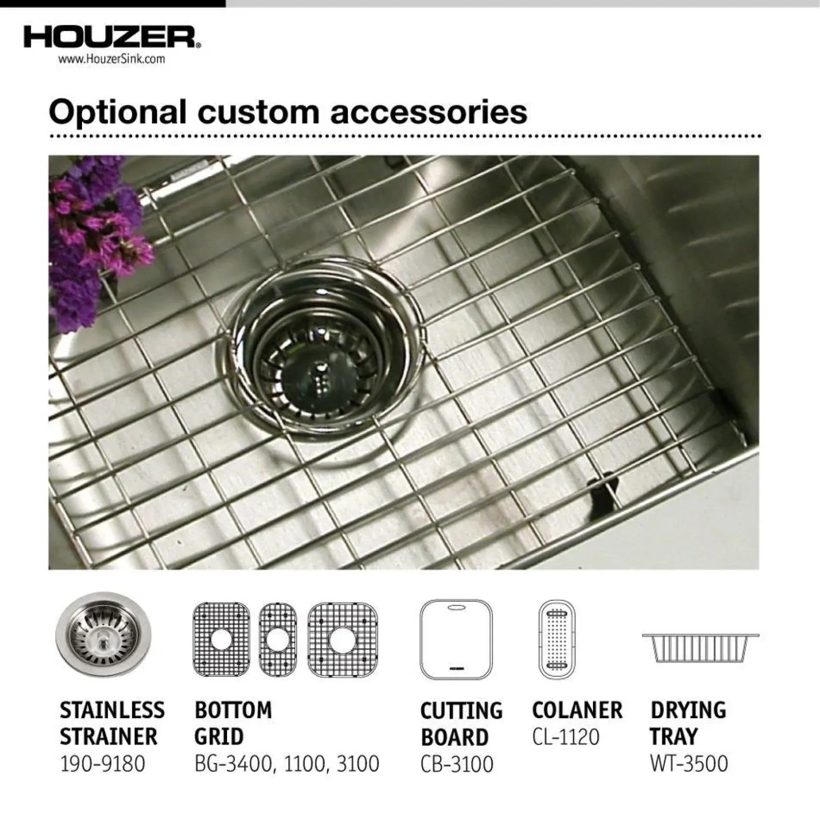 Houzer 40" Stainless Steel Undermount Triple Bowl Kitchen Sink, 18 Gauge, MGT-4120-1
