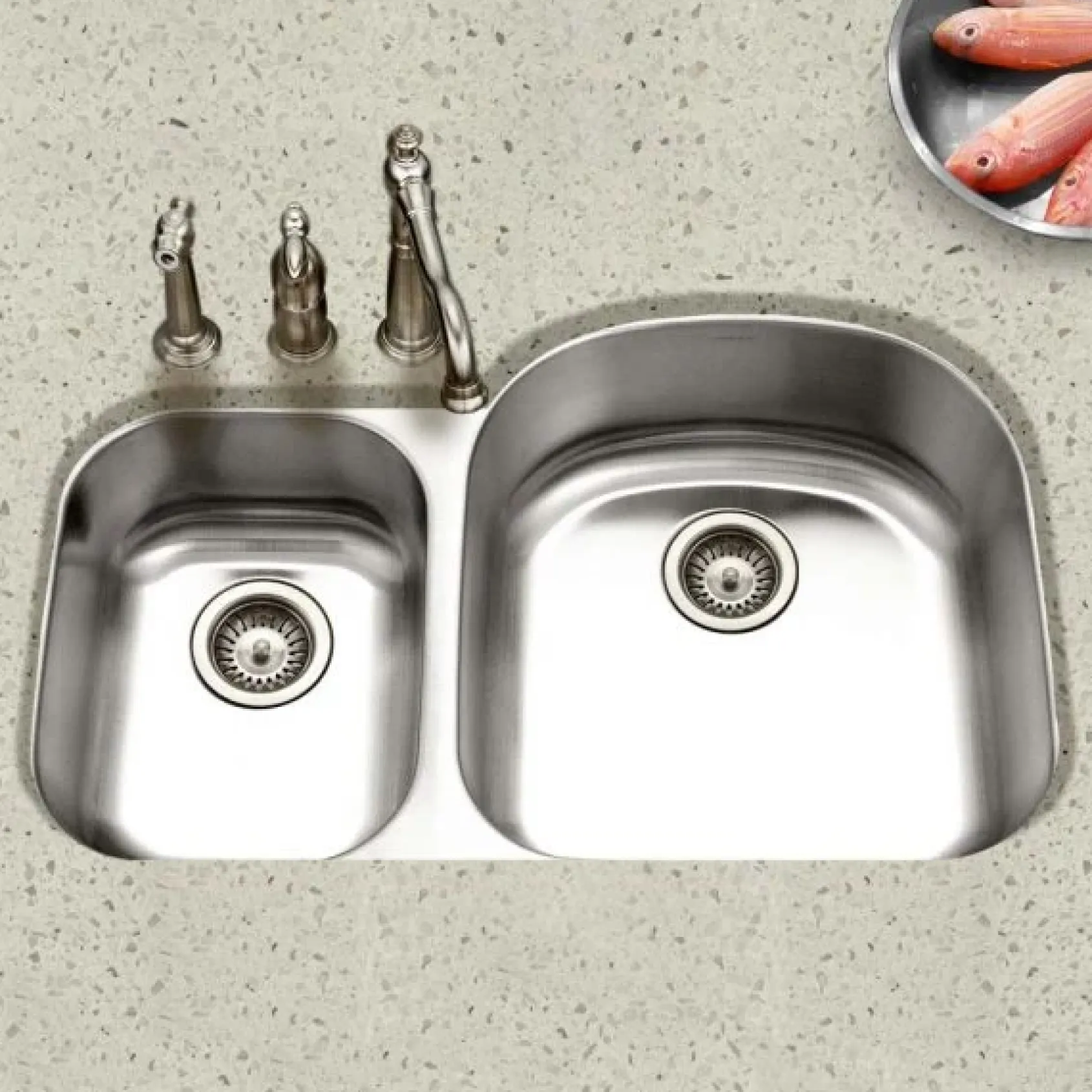 Houzer 32" Stainless Steel Undermount 70/30 Double Bowl Kitchen Sink, 18 Gauge, STC-2200SL-1