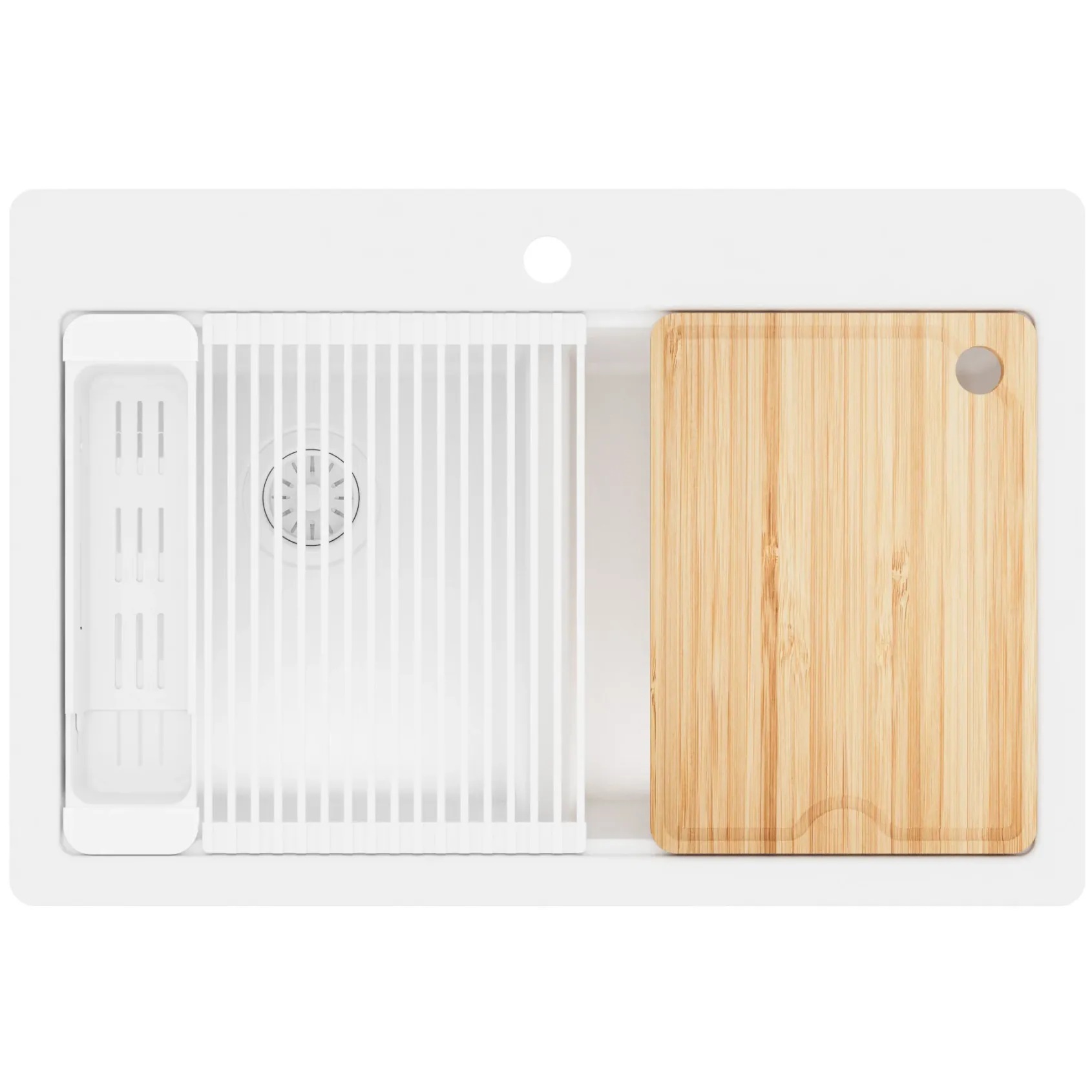 Karran 33" Drop In Quartz Composite Workstation Kitchen Sink, 50/50 Double Bowl, White, QTWS-880-WH-PK2