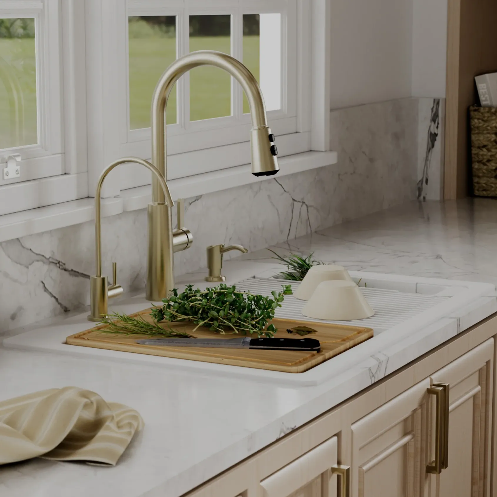Karran 33" Drop In Quartz Composite Workstation Kitchen Sink, 50/50 Double Bowl, White, QTWS-880-WH-PK2