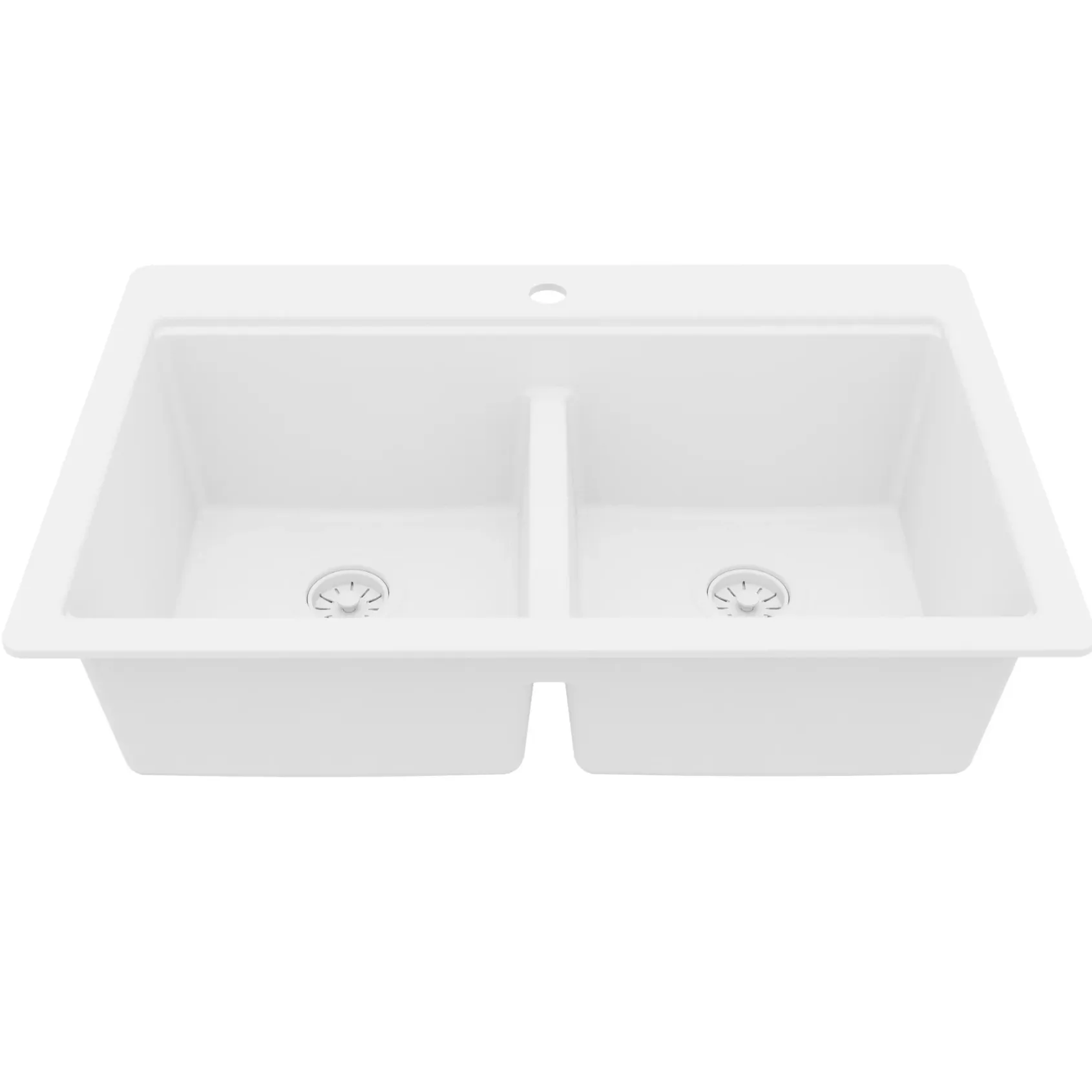 Karran 33" Drop In Quartz Composite Workstation Kitchen Sink, 50/50 Double Bowl, White, QTWS-880-WH-PK2