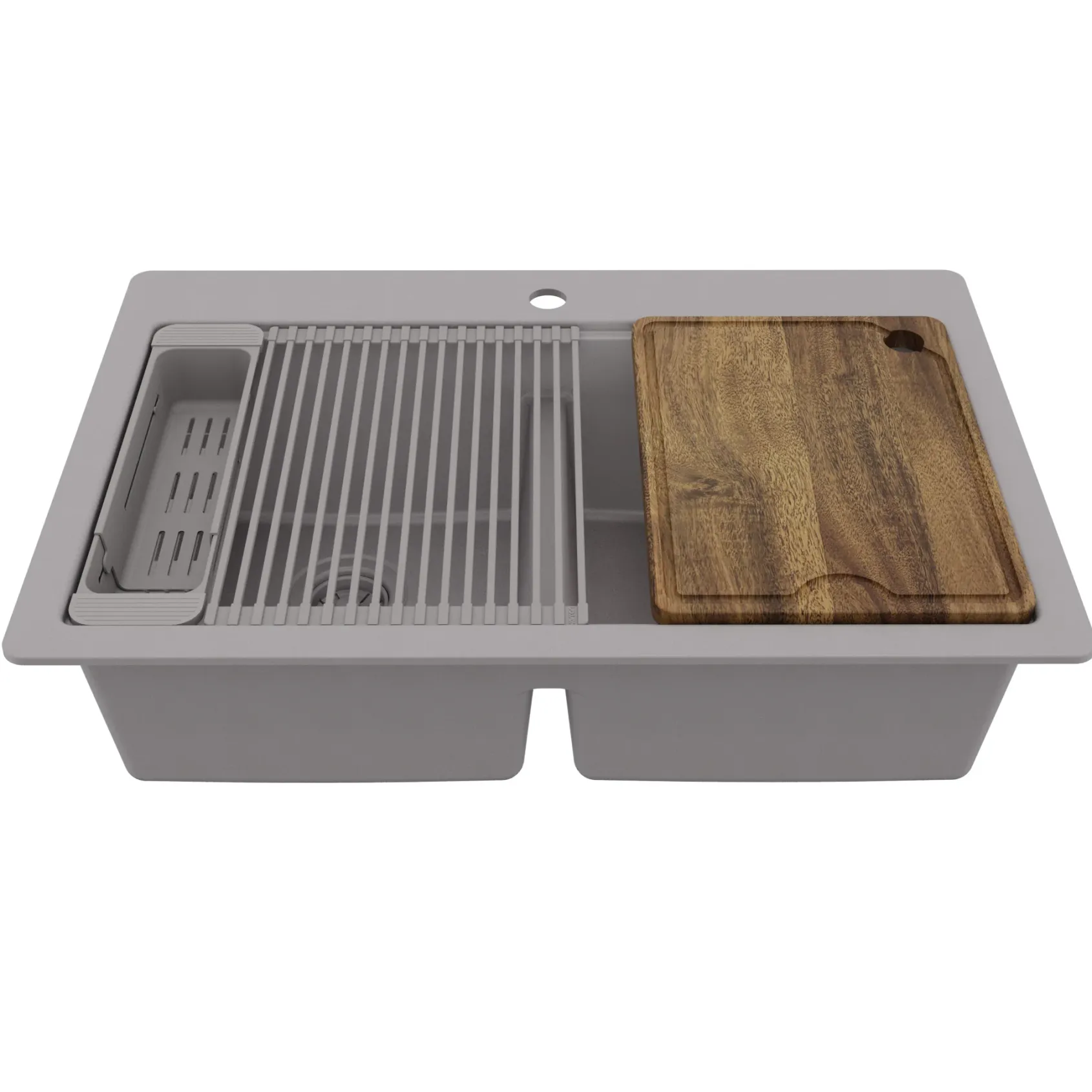 Karran 33" Drop In Quartz Composite Workstation Kitchen Sink, 50/50 Double Bowl, Grey, QTWS-880-GR-PK2