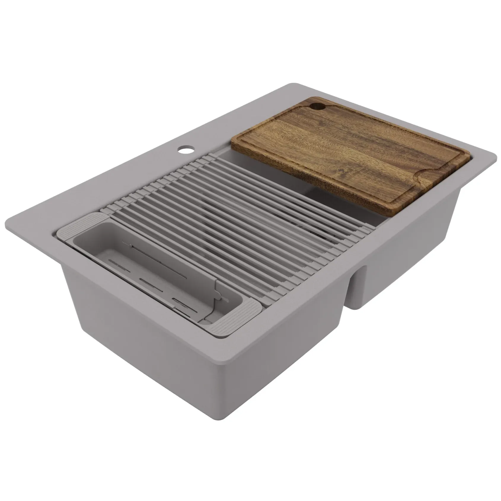 Karran 33" Drop In Quartz Composite Workstation Kitchen Sink, 50/50 Double Bowl, Grey, QTWS-880-GR-PK2