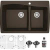 Karran 34" Drop In/Topmount Quartz Composite Kitchen Sink with Accessories, 60/40 Double Bowl, Brown, QT-721-BR-PK1