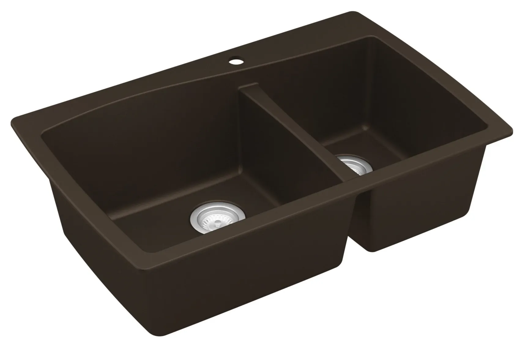 Karran 34" Drop In/Topmount Quartz Composite Kitchen Sink with Accessories, 60/40 Double Bowl, Brown, QT-721-BR-PK1