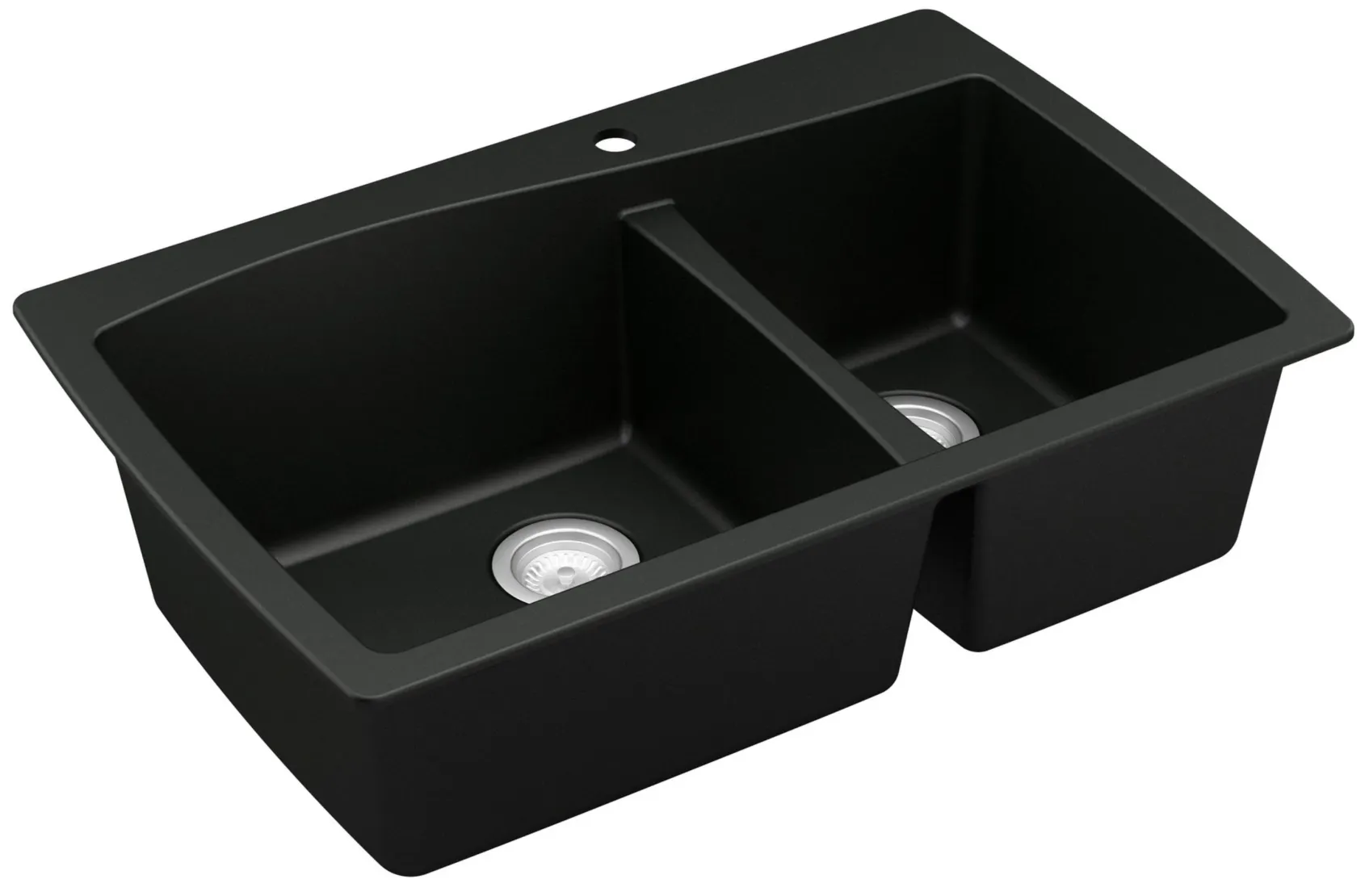 Karran 34" Drop In/Topmount Quartz Composite Kitchen Sink with Accessories, 60/40 Double Bowl, Black, QT-721-BL-PK1