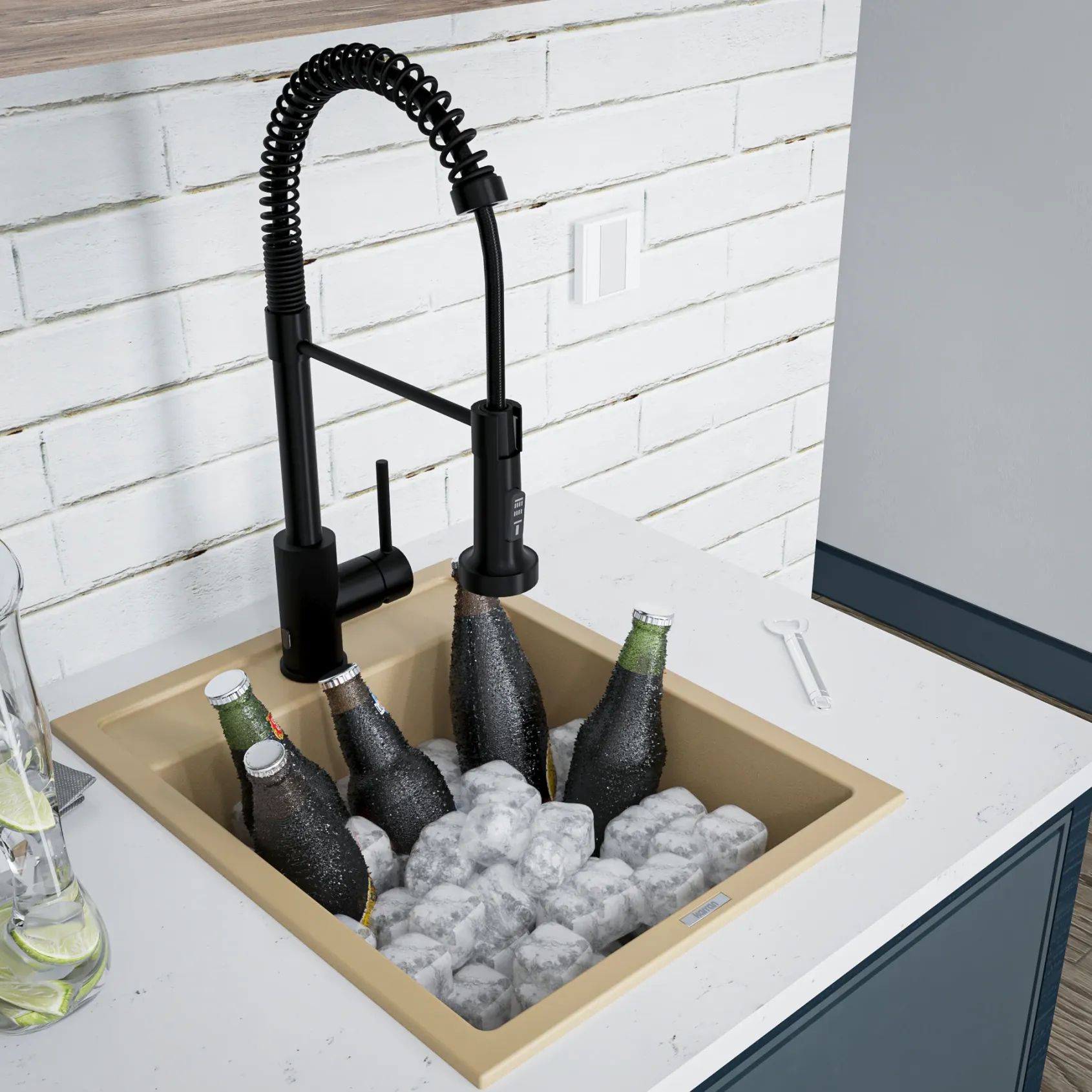 Karran 16" Drop In/Topmount Quartz Composite Kitchen Sink, Bisque, QT-825-BI