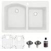 Karran 33" Drop In/Topmount Quartz Composite Kitchen Sink, 60/40 Double Bowl, White, QT-610-WH-PK1