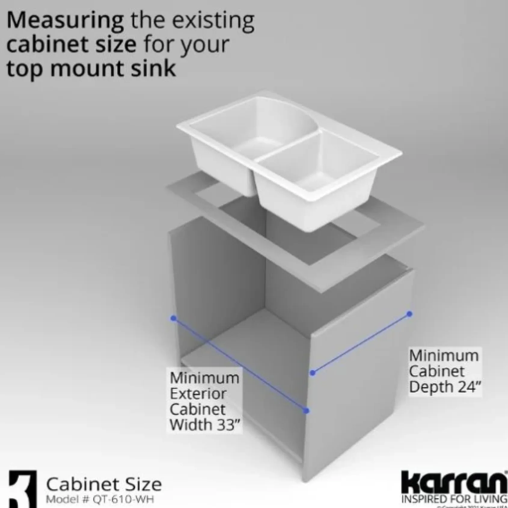 Karran 33" Drop In/Topmount Quartz Composite Kitchen Sink, 60/40 Double Bowl, White, QT-610-WH-PK1