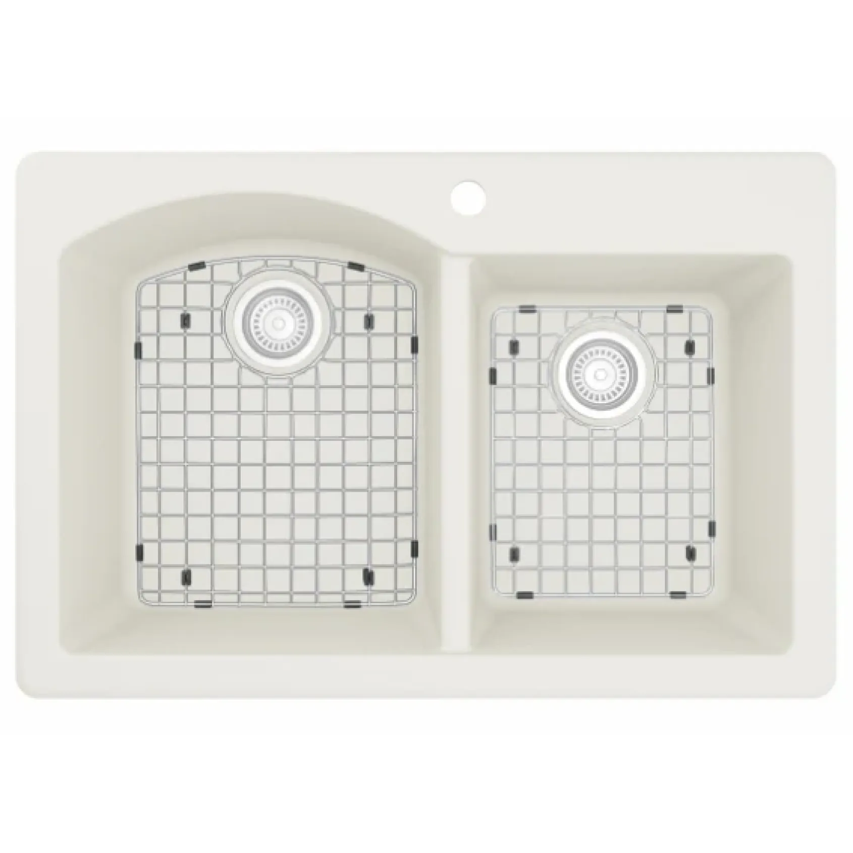 Karran 33" Drop In/Topmount Quartz Composite Kitchen Sink, 60/40 Double Bowl, White, QT-610-WH-PK1