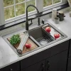 Karran 33" Drop In/Topmount Quartz Composite Kitchen Sink, 50/50 Double Bowl, Concrete, QTWS-880-CN