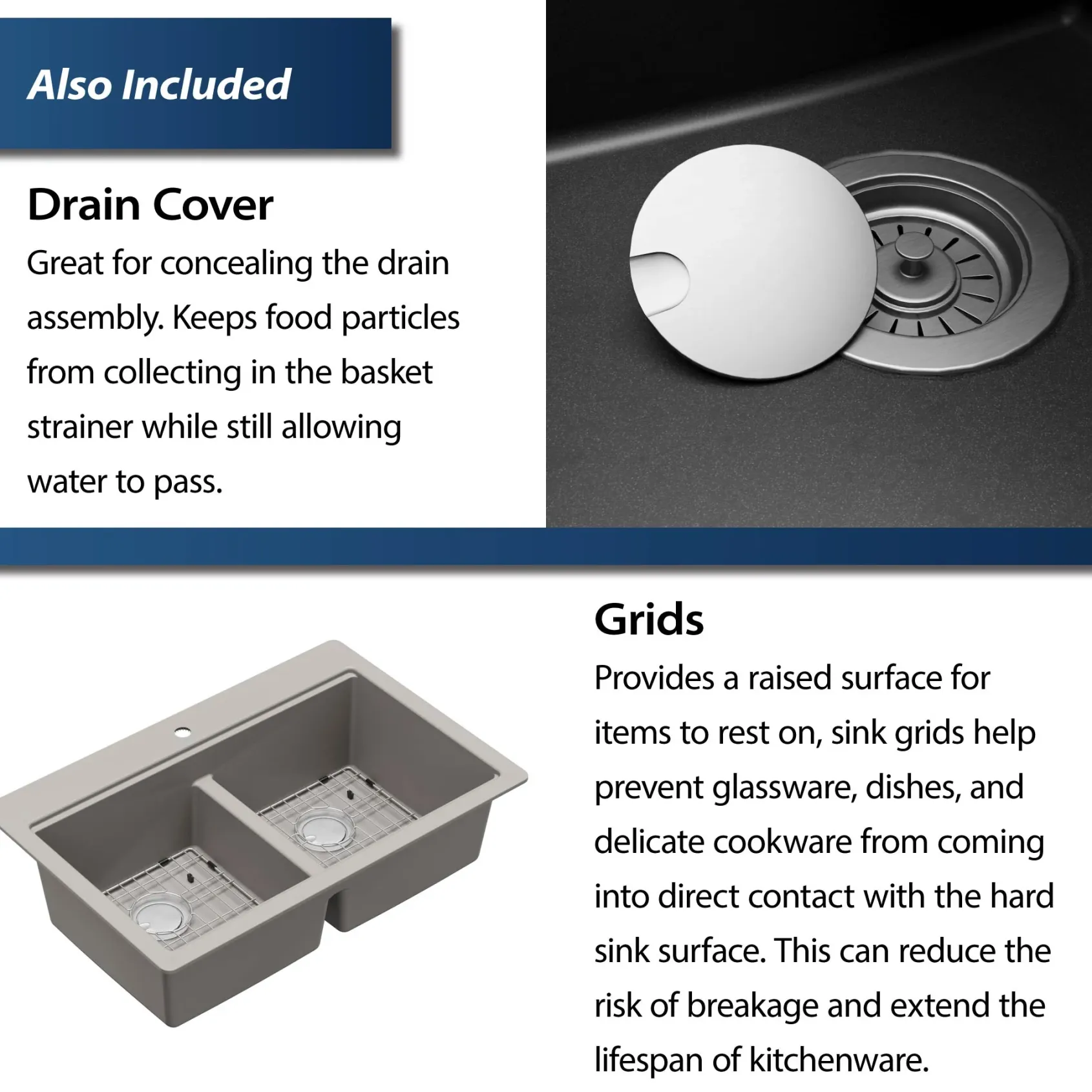 Karran 33" Drop In/Topmount Quartz Composite Kitchen Sink, 50/50 Double Bowl, Concrete, QTWS-880-CN