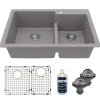 Karran 33" Drop In/Topmount Quartz Composite Kitchen Sink with Accessories, 60/40 Double Bowl, Grey, QT-811-GR-PK1