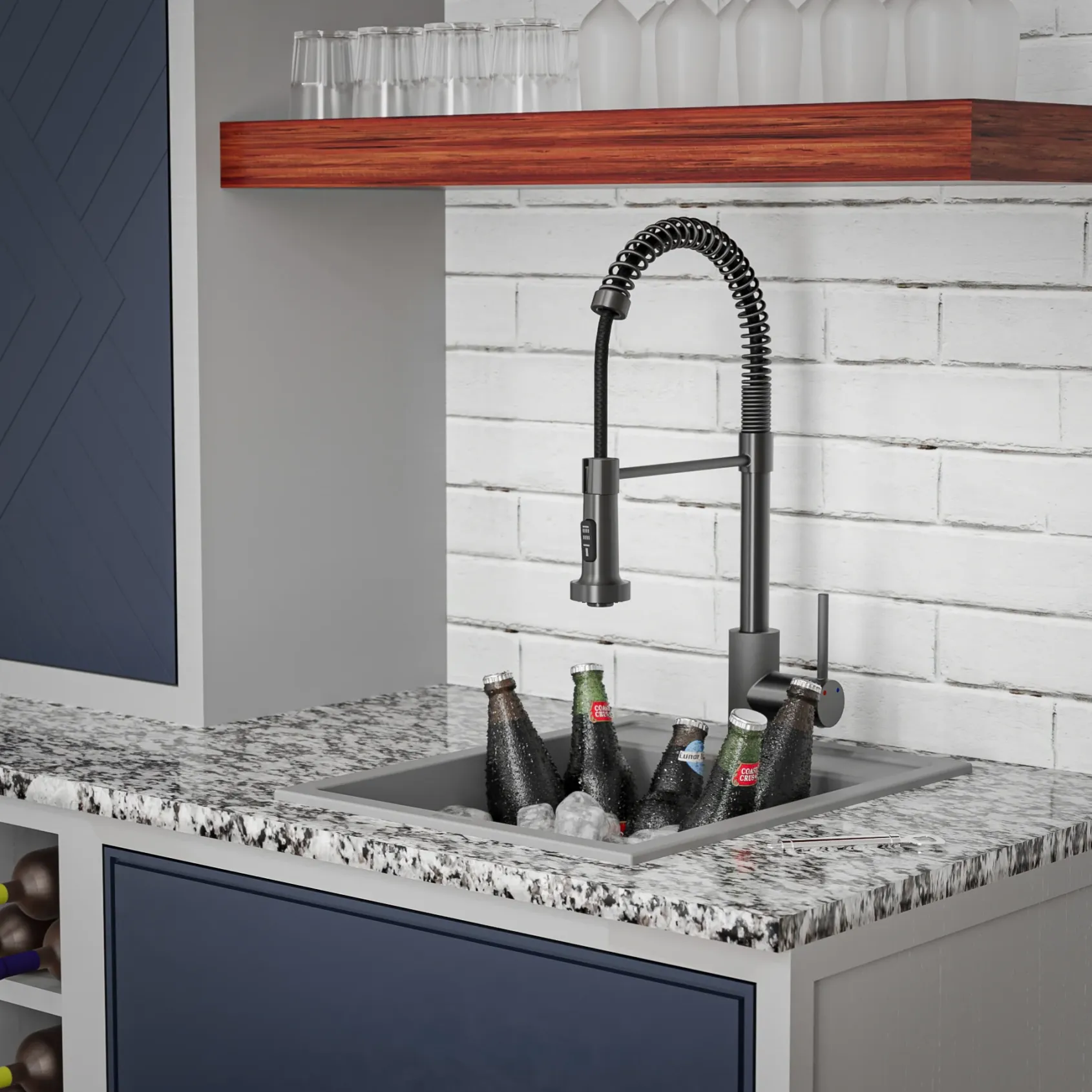 Karran 16" Drop In/Topmount Quartz Composite Kitchen Sink, Grey, QT-825-GR