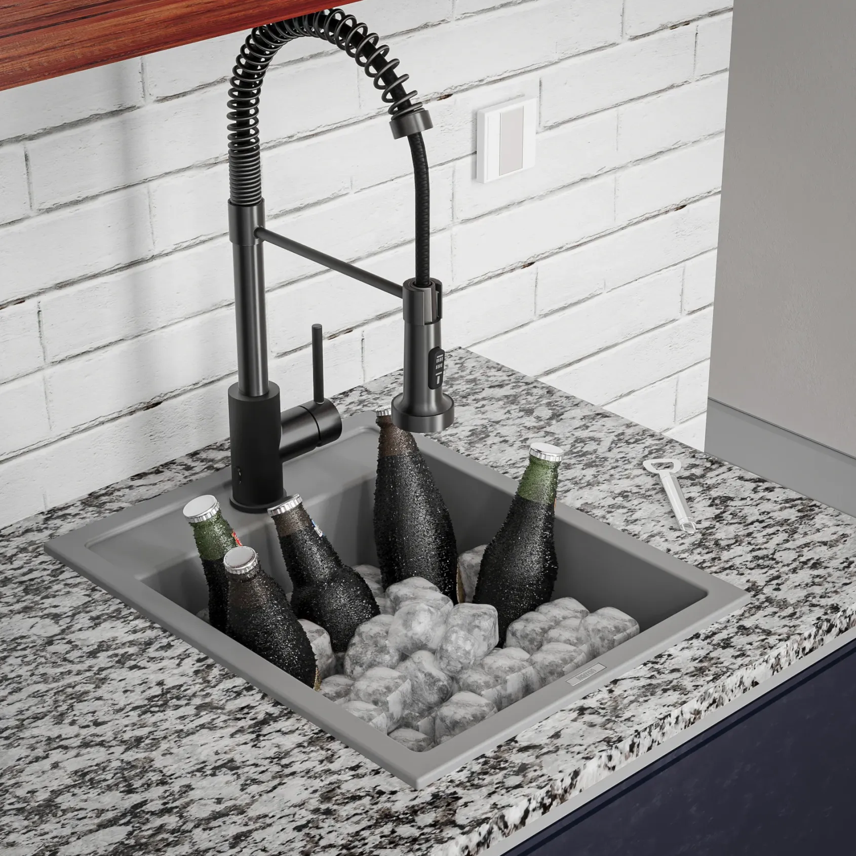 Karran 16" Drop In/Topmount Quartz Composite Kitchen Sink, Grey, QT-825-GR