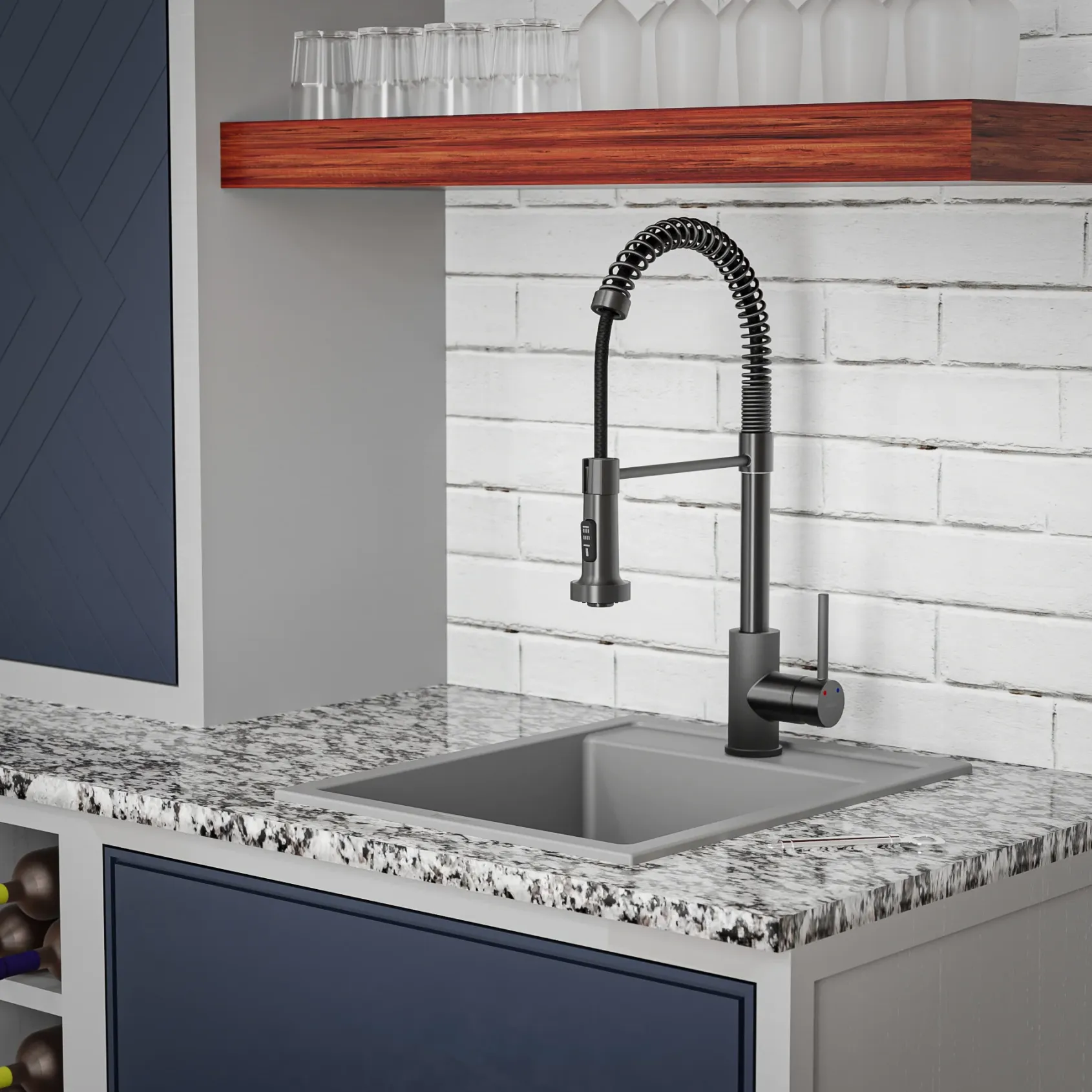 Karran 16" Drop In/Topmount Quartz Composite Kitchen Sink, Grey, QT-825-GR