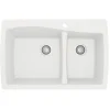 Karran 34" Drop In/Topmount Quartz Composite Kitchen Sink, 60/40 Double Bowl, White, QT-721-WH